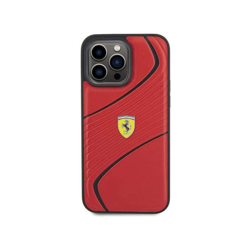 Ferrari Twist Metal Logo dėklas, skirtas iPhone 15 Pro Max - raudonas