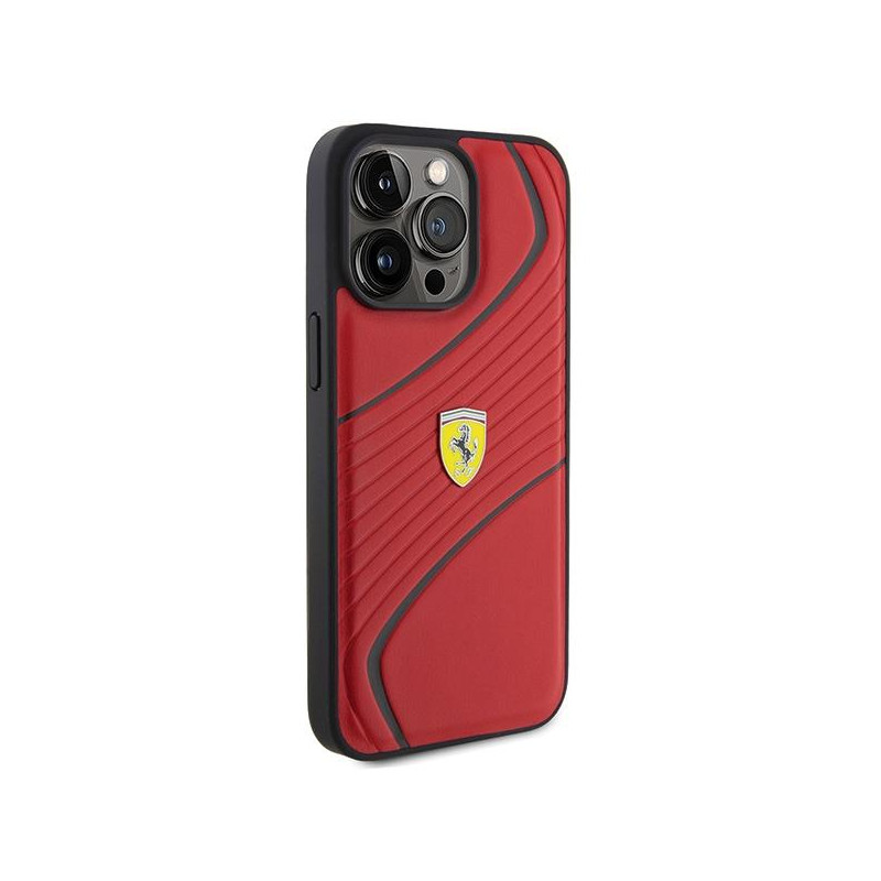 Ferrari Twist Metal Logo dėklas, skirtas iPhone 15 Pro Max - raudonas