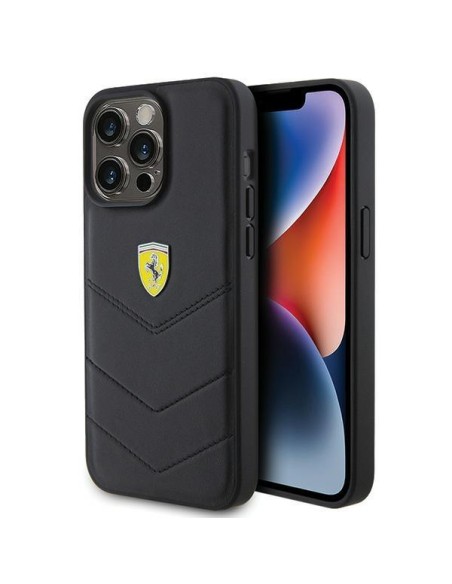 Ferrari Quilted Metal Logo dėklas, skirtas iPhone 15 Pro Max - juodas