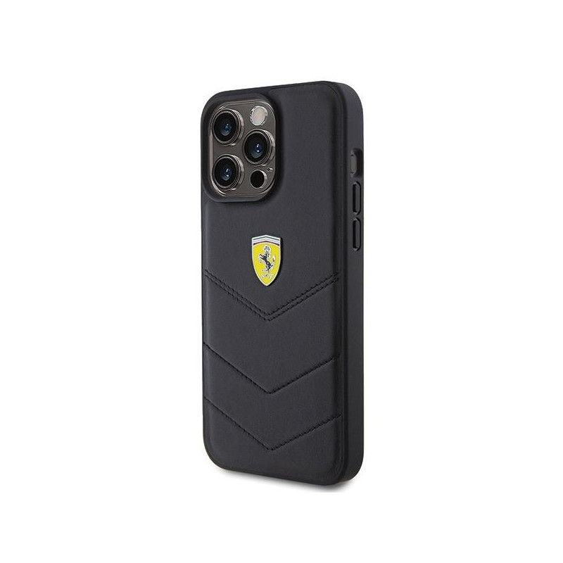 Ferrari Quilted Metal Logo dėklas, skirtas iPhone 15 Pro Max - juodas