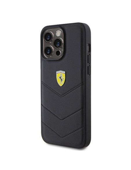 Ferrari Quilted Metal Logo dėklas, skirtas iPhone 15 Pro Max - juodas