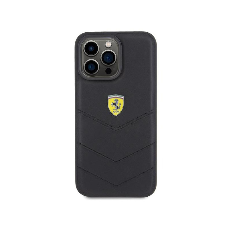 Ferrari Quilted Metal Logo dėklas, skirtas iPhone 15 Pro Max - juodas