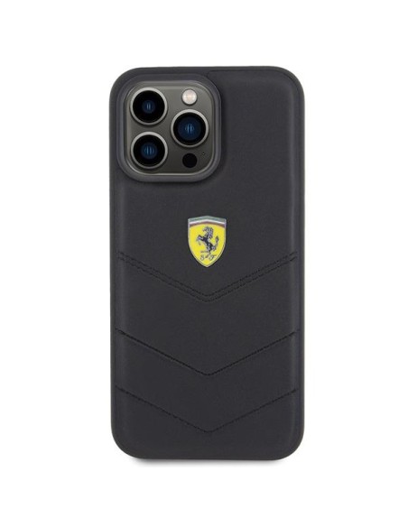 Ferrari Quilted Metal Logo dėklas, skirtas iPhone 15 Pro Max - juodas