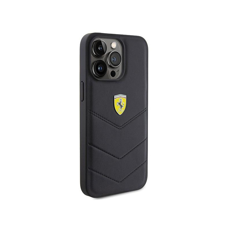 Ferrari Quilted Metal Logo dėklas, skirtas iPhone 15 Pro Max - juodas