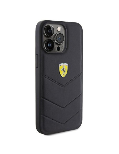 Ferrari Quilted Metal Logo dėklas, skirtas iPhone 15 Pro Max - juodas