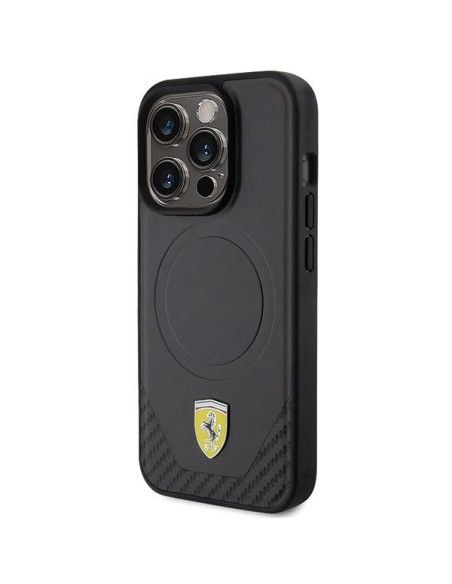 Ferrari Carbon Metal Logo MagSafe dėklas iPhone 15 Pro - juodas Ferrari Carbon Metal Logo MagSafe dėklas iPhone 15 Pro - juodas