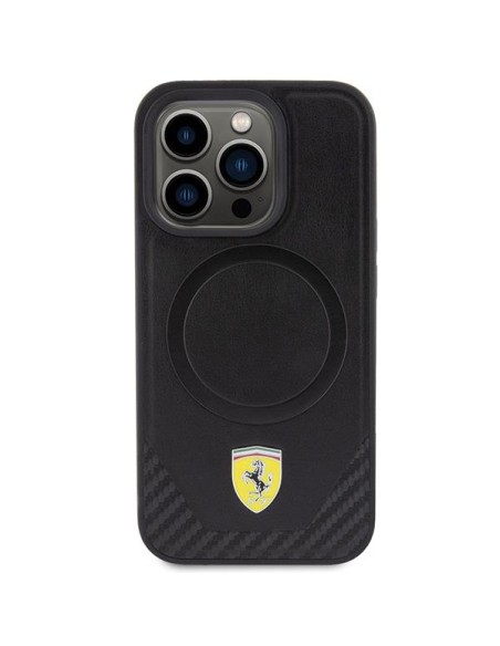 Ferrari Carbon Metal Logo MagSafe dėklas iPhone 15 Pro - juodas Ferrari Carbon Metal Logo MagSafe dėklas iPhone 15 Pro - juodas