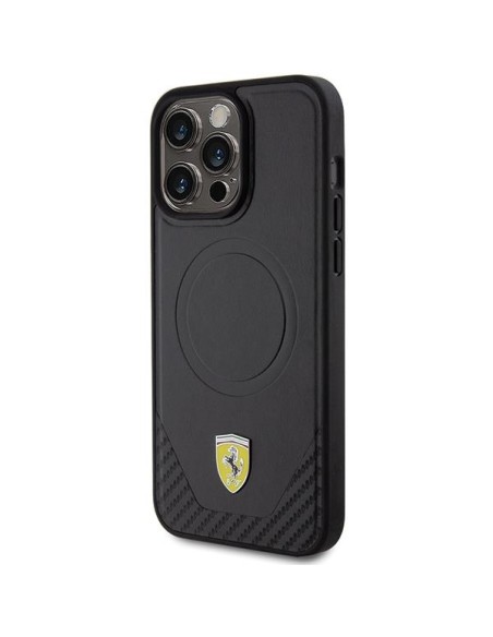Ferrari Carbon Metal Logo MagSafe dėklas, skirtas iPhone 15 Pro Max - juodas Ferrari Carbon Metal Logo MagSafe dėklas, skirtas iPhone 15 Pro Max - juodas