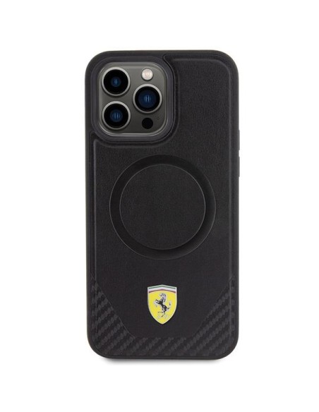Ferrari Carbon Metal Logo MagSafe dėklas, skirtas iPhone 15 Pro Max - juodas Ferrari Carbon Metal Logo MagSafe dėklas, skirtas iPhone 15 Pro Max - juodas