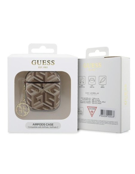 Guess GCube Charm dėklas, skirtas AirPods 1/ 2 – rudas Guess GCube Charm dėklas, skirtas AirPods 1/ 2 – rudas