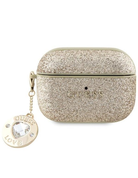 Guess Fixed Glitter Heart Diamond Charm dėklas, skirtas AirPods Pro 2 – auksinis Guess Fixed Glitter Heart Diamond Charm dėklas, skirtas AirPods Pro 2 – auksinis