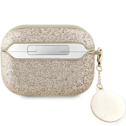 Guess Fixed Glitter Heart Diamond Charm dėklas, skirtas AirPods Pro 2 – auksinis