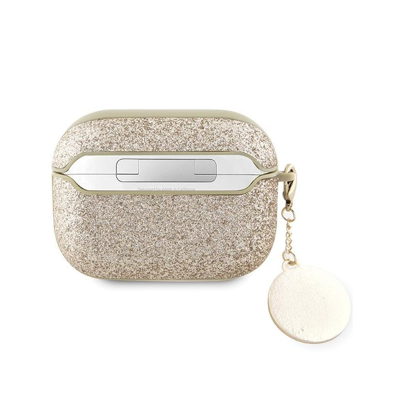 Guess Fixed Glitter Heart Diamond Charm dėklas, skirtas AirPods Pro 2 – auksinis