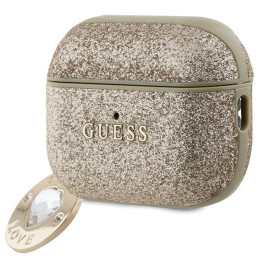 Guess Fixed Glitter Heart Diamond Charm dėklas, skirtas AirPods Pro 2 – auksinis