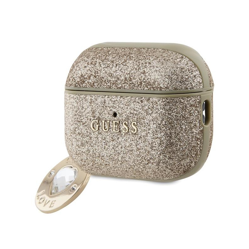 Guess Fixed Glitter Heart Diamond Charm dėklas, skirtas AirPods Pro 2 – auksinis