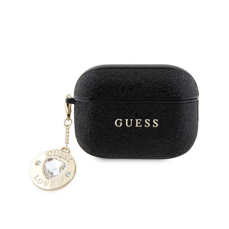 Guess Fixed Glitter Heart Diamond Charm dėklas, skirtas AirPods Pro 2 – juodas Guess Fixed Glitter Heart Diamond Charm dėklas, skirtas AirPods Pro 2 – juodas
