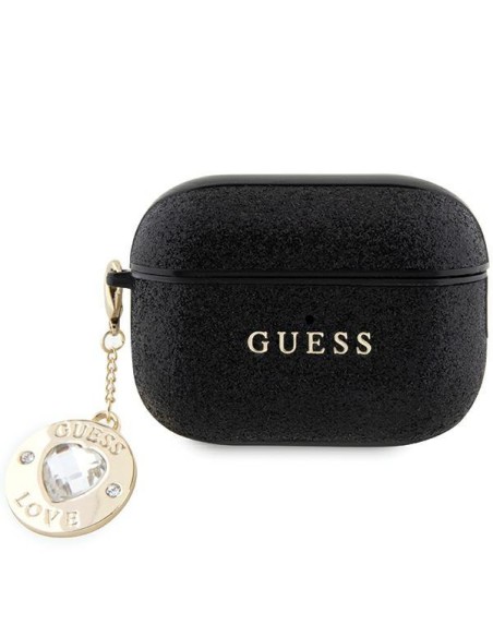 Guess Fixed Glitter Heart Diamond Charm dėklas, skirtas AirPods Pro 2 – juodas Guess Fixed Glitter Heart Diamond Charm dėklas, skirtas AirPods Pro 2 – juodas