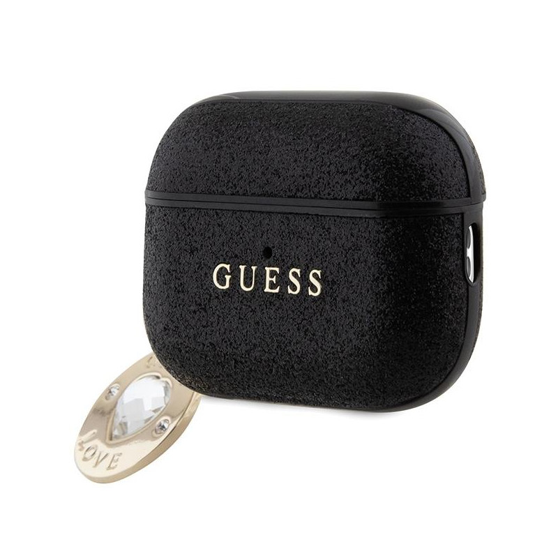 Guess Fixed Glitter Heart Diamond Charm dėklas, skirtas AirPods Pro 2 – juodas