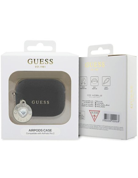 Guess Fixed Glitter Heart Diamond Charm dėklas, skirtas AirPods Pro 2 – juodas Guess Fixed Glitter Heart Diamond Charm dėklas, skirtas AirPods Pro 2 – juodas