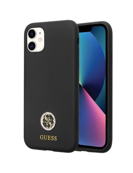 Guess Silicone Logo Strass 4G dėklas, skirtas iPhone 11 / Xr - juodas Guess Silicone Logo Strass 4G dėklas, skirtas iPhone 11 / Xr - juodas