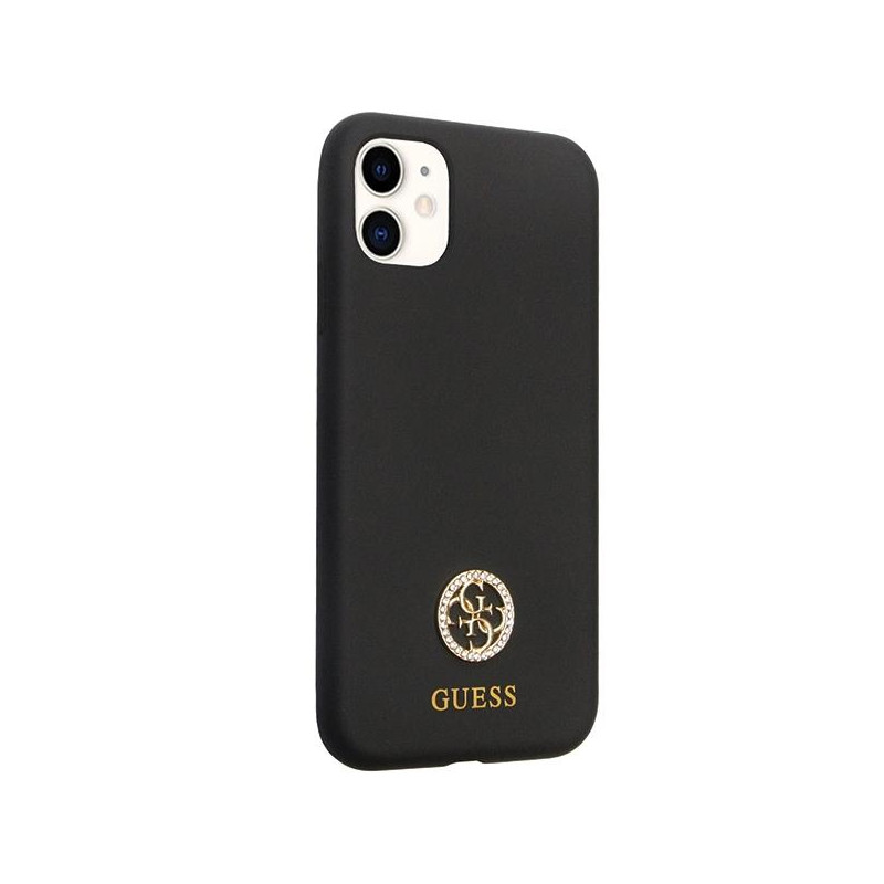 Guess Silicone Logo Strass 4G dėklas, skirtas iPhone 11 / Xr - juodas