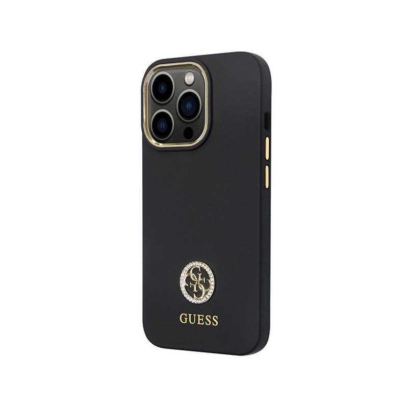 Guess Silicone Logo Strass 4G dėklas, skirtas iPhone 13 Pro / iPhone 13 – juodas