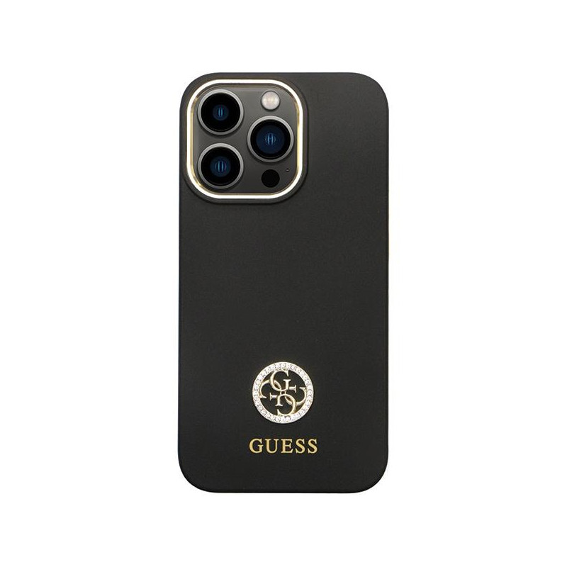 Guess Silicone Logo Strass 4G dėklas, skirtas iPhone 13 Pro / iPhone 13 – juodas
