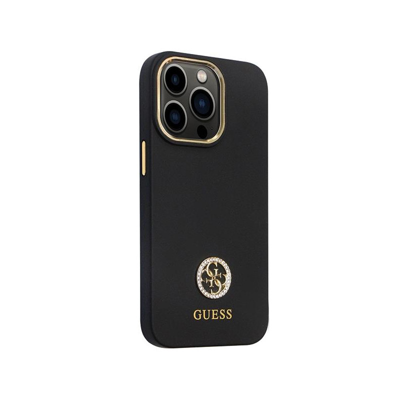 Guess Silicone Logo Strass 4G dėklas, skirtas iPhone 13 Pro / iPhone 13 – juodas