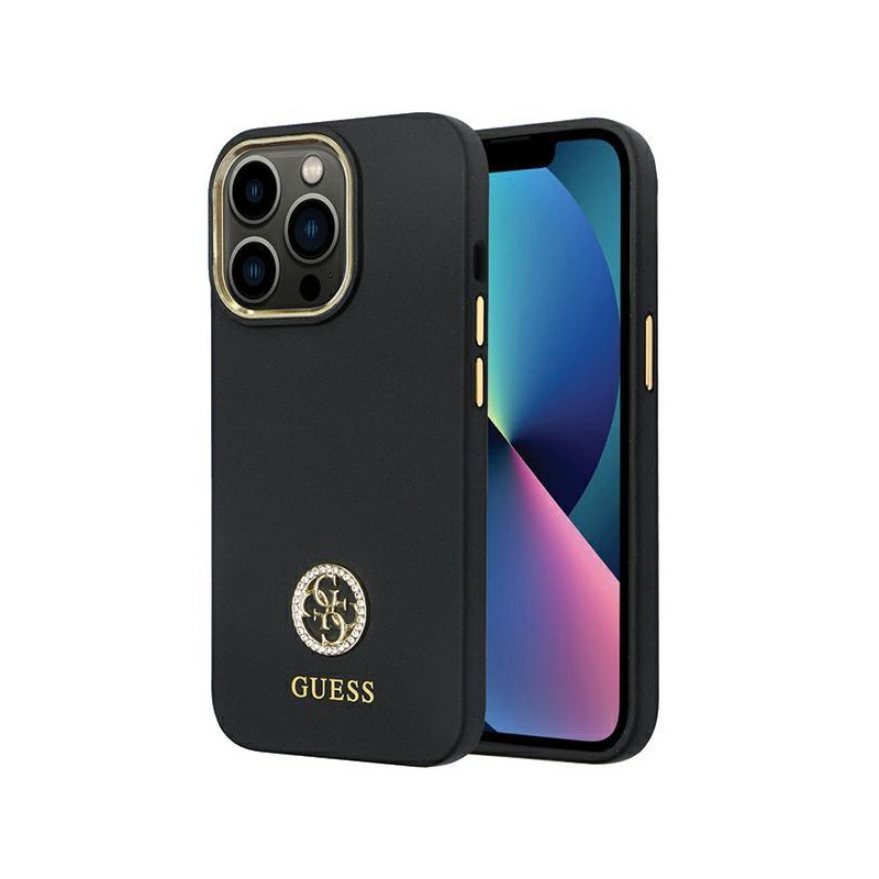 Guess Silicone Logo Strass 4G dėklas, skirtas iPhone 13 Pro Max - juodas