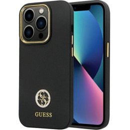 Guess Silicone Logo Strass 4G dėklas iPhone 14 Pro - juodas