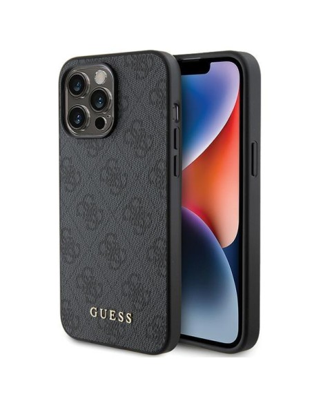 Guess 4G Metal Gold Logo dėklas, skirtas iPhone 15 Pro - pilkas Guess 4G Metal Gold Logo dėklas, skirtas iPhone 15 Pro - pilkas