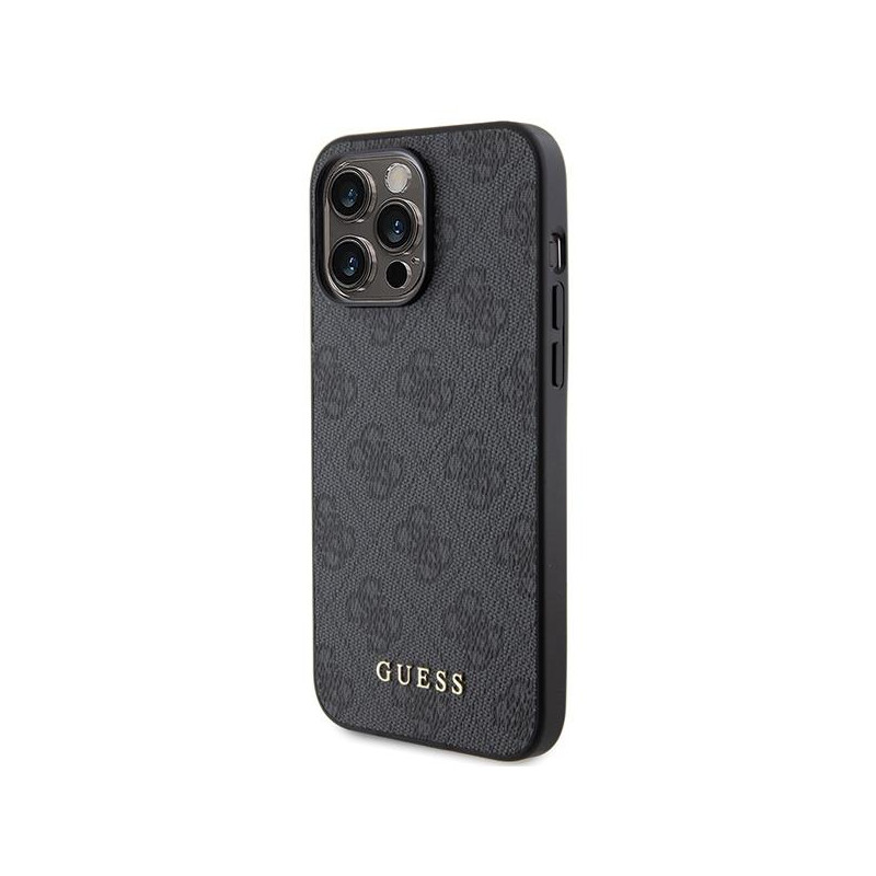 Guess 4G Metal Gold Logo dėklas, skirtas iPhone 15 Pro - pilkas