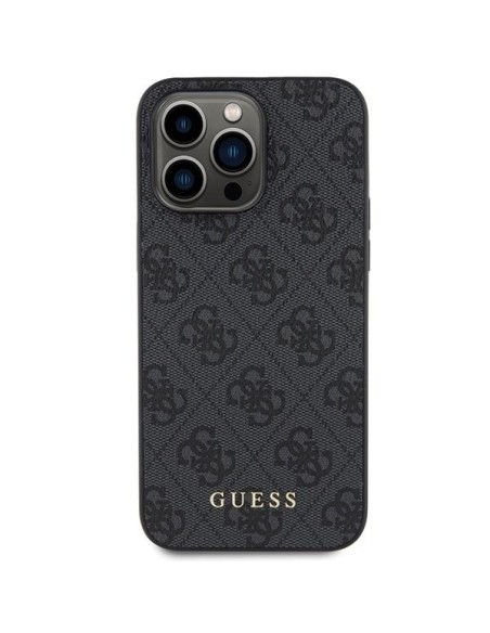 Guess 4G Metal Gold Logo dėklas, skirtas iPhone 15 Pro - pilkas Guess 4G Metal Gold Logo dėklas, skirtas iPhone 15 Pro - pilkas