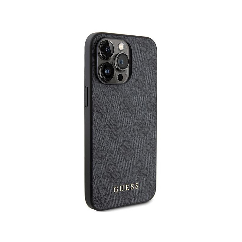 Guess 4G Metal Gold Logo dėklas, skirtas iPhone 15 Pro - pilkas