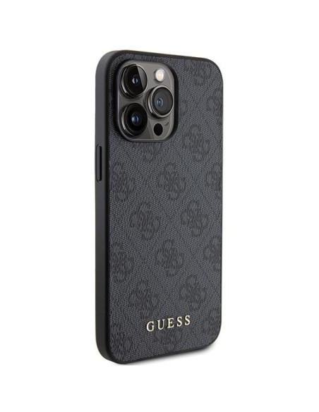 Guess 4G Metal Gold Logo dėklas, skirtas iPhone 15 Pro - pilkas Guess 4G Metal Gold Logo dėklas, skirtas iPhone 15 Pro - pilkas