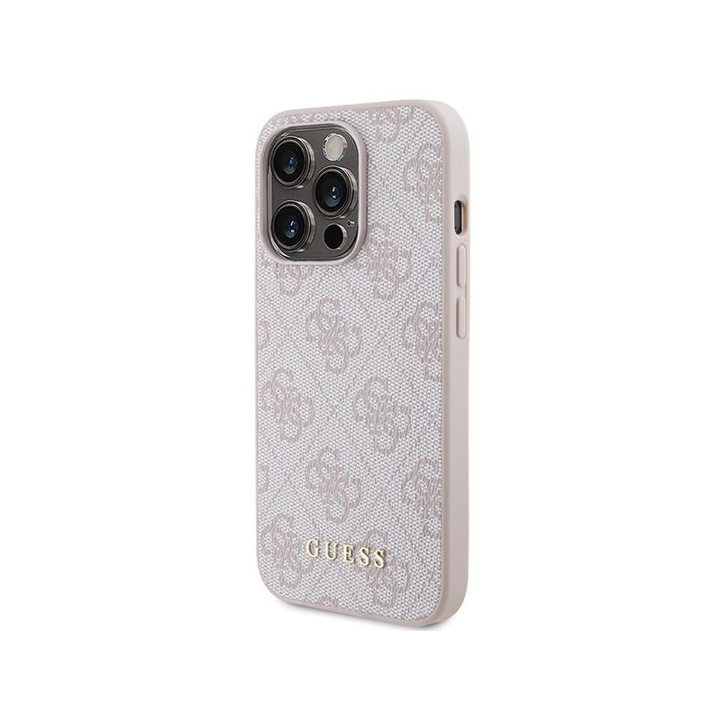 Guess 4G Metal Gold Logo dėklas, skirtas iPhone 15 Pro - rožinis