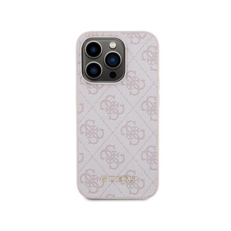 Guess 4G Metal Gold Logo dėklas, skirtas iPhone 15 Pro - rožinis