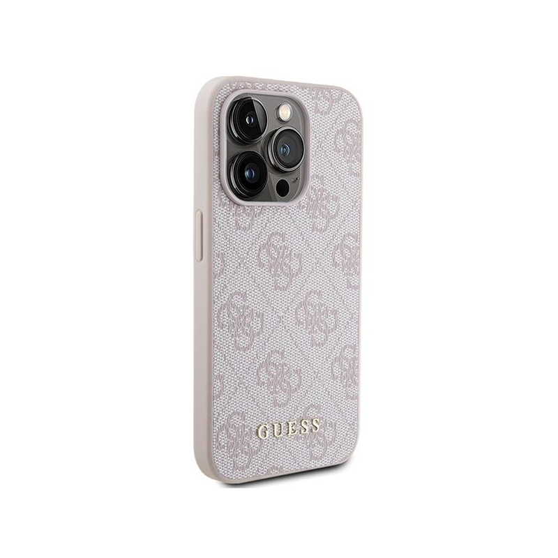 Guess 4G Metal Gold Logo dėklas, skirtas iPhone 15 Pro - rožinis