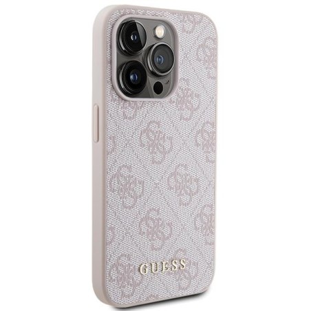 Guess 4G Metal Gold Logo dėklas, skirtas iPhone 15 Pro - rožinis Guess 4G Metal Gold Logo dėklas, skirtas iPhone 15 Pro - rožinis
