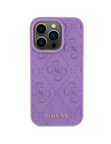 Guess Leather 4G štampuotas dėklas iPhone 15 Pro - violetinis Guess Leather 4G štampuotas dėklas iPhone 15 Pro - violetinis