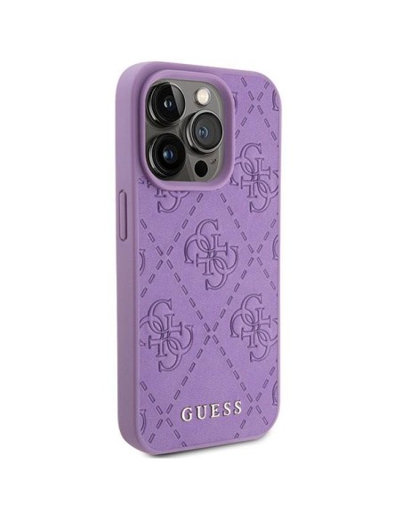 Guess Leather 4G štampuotas dėklas iPhone 15 Pro - violetinis Guess Leather 4G štampuotas dėklas iPhone 15 Pro - violetinis