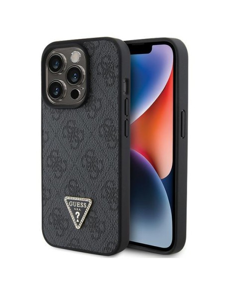 Guess Leather 4G Diamond Triangle dėklas, skirtas iPhone 15 Pro - juodas Guess Leather 4G Diamond Triangle dėklas, skirtas iPhone 15 Pro - juodas