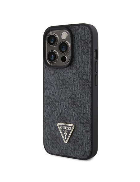 Guess Leather 4G Diamond Triangle dėklas, skirtas iPhone 15 Pro - juodas Guess Leather 4G Diamond Triangle dėklas, skirtas iPhone 15 Pro - juodas