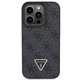 Guess Leather 4G Diamond Triangle dėklas, skirtas iPhone 15 Pro - juodas