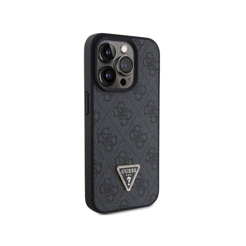 Guess Leather 4G Diamond Triangle dėklas, skirtas iPhone 15 Pro - juodas