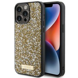 Guess Rhinestone Metal Logo dėklas, skirtas iPhone 15 Pro - geltonas