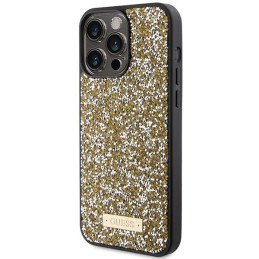 Guess Rhinestone Metal Logo dėklas, skirtas iPhone 15 Pro - geltonas