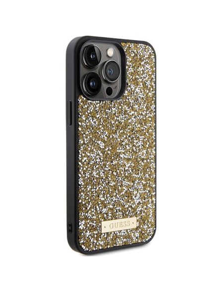 Guess Rhinestone Metal Logo dėklas, skirtas iPhone 15 Pro - geltonas Guess Rhinestone Metal Logo dėklas, skirtas iPhone 15 Pro - geltonas