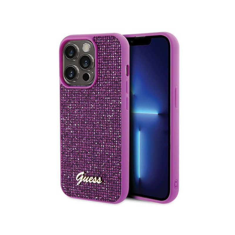 Guess Disco Metal Script dėklas iPhone 15 Pro - rožinis Guess Disco Metal Script dėklas iPhone 15 Pro - rožinis
