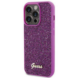 Guess Disco Metal Script dėklas iPhone 15 Pro - rožinis